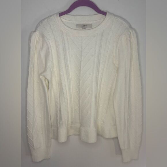 Loft NWT ivory/cream balloons sleeve knot sweater Size small Excellent medium - Picture 1 of 4